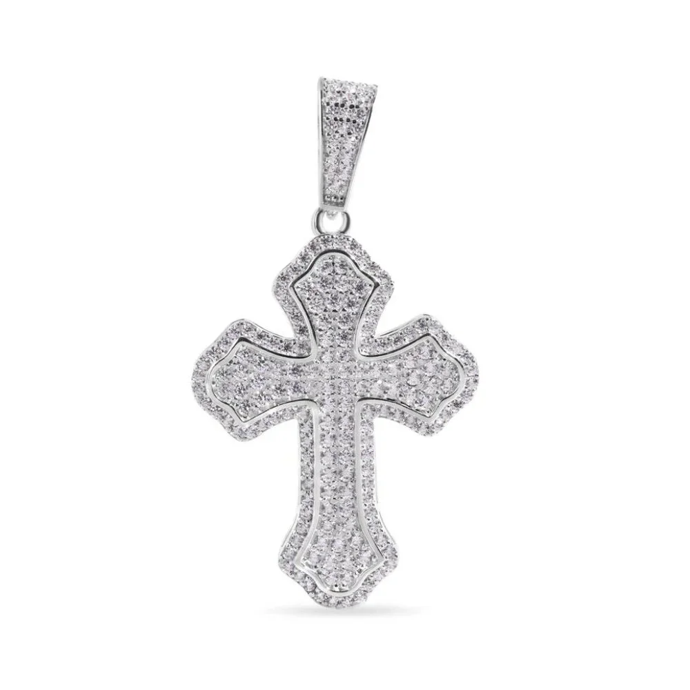 Sterling Silver 925 Rhodium Plated Cross Clear CZ Pendant